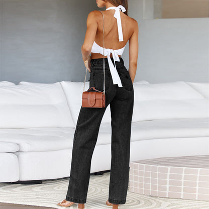 Mid Waisted Straight Leg Loose Lightweight Tummy Control Jeans