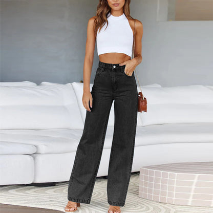 Mid Waisted Straight Leg Loose Lightweight Tummy Control Jeans