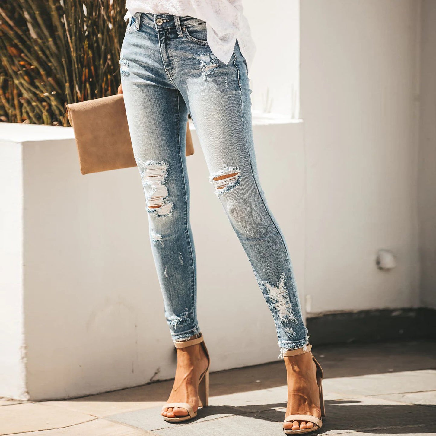Women's Ripped Skinny Jeans Distressed Stretchy Denim Pants