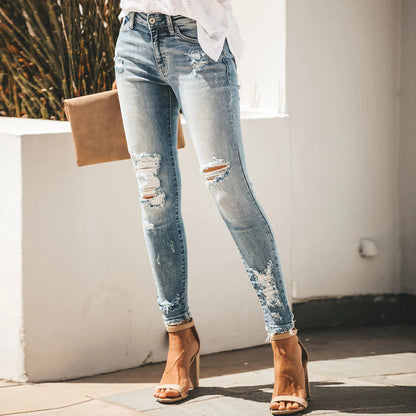 Women's Ripped Skinny Jeans Distressed Stretchy Denim Pants