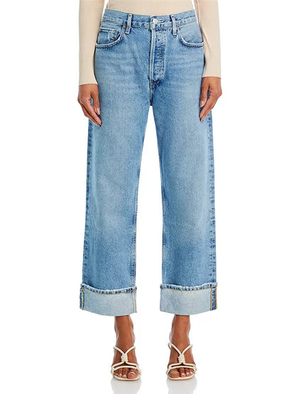 KUNMI Jeans for Women Wide Leg Baggy High Waist Boyfriends Straight Leg Stretchy Denim Pants Trendy Fall 2024