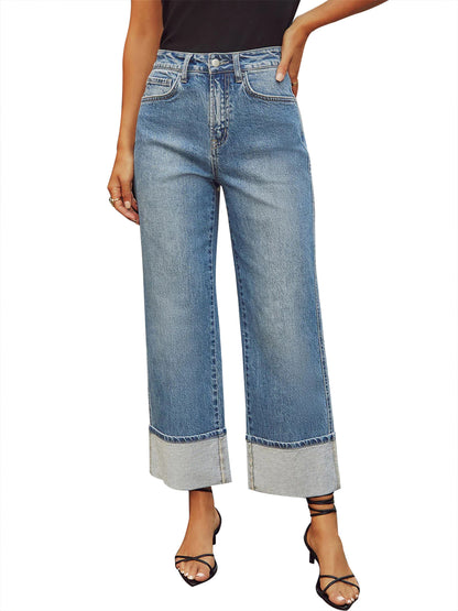 KUNMI Jeans for Women Wide Leg Baggy High Waist Boyfriends Straight Leg Stretchy Denim Pants Trendy Fall 2024